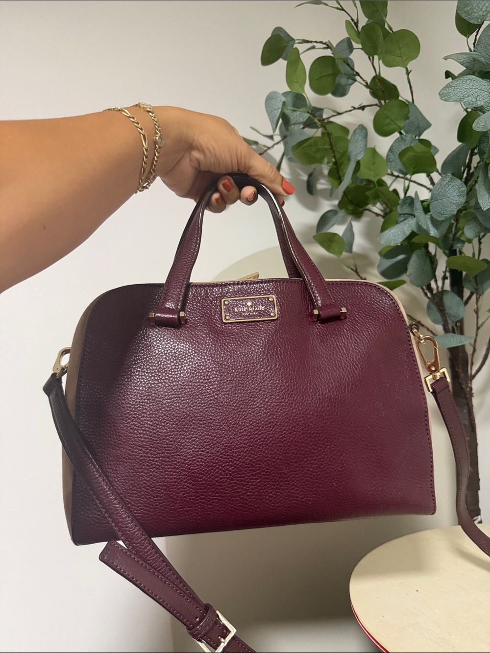 kate spade Plum Textured Leather Satchel with Gold Hardware